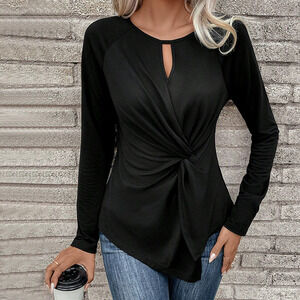 ZARA Sexy Slim Fit Round Cross Knot Long Sleeve Cutout Top